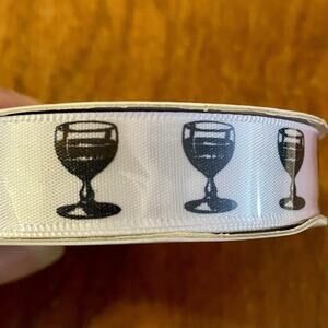 Craftsmart Ribbon Repeating Wine Glass ribbon Black & White 36” X 5/8”